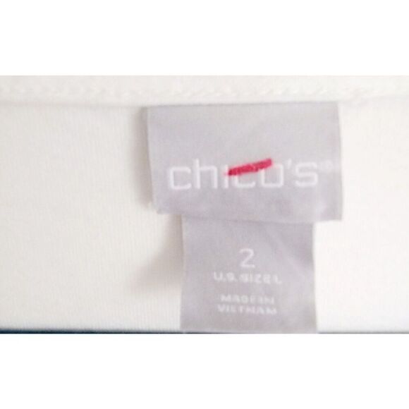 Chico's 2 White Blue Floral T-Shirt Beading Large 3/4 Slv V-Neck Stretch NEW - Picture 5 of 7